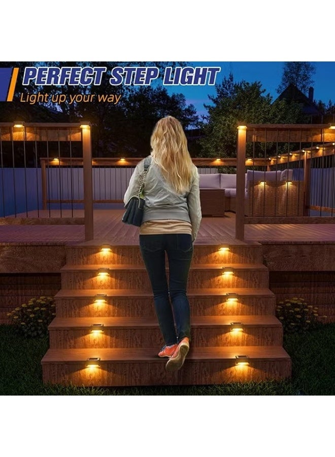 أضواء سطح الطابق الشمسي,12 أجهزة كمبيوتر شخصية أضواء خطوة الشمسية,في الهواء الطلق مقاومة للماء أدى مصباح السياج الشمسي للخطوات,السياج,سطح الطابق,الحديد والدرج (أبيض دافئ) - Image 3